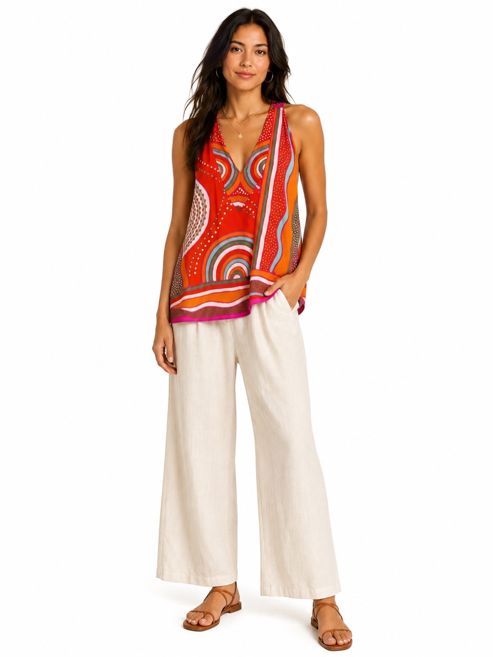 Rose + Olive Retro Rainbow Halter SZ M Bright Mod Psychedelic Sleeveless Blouse - Picture 1 of 7